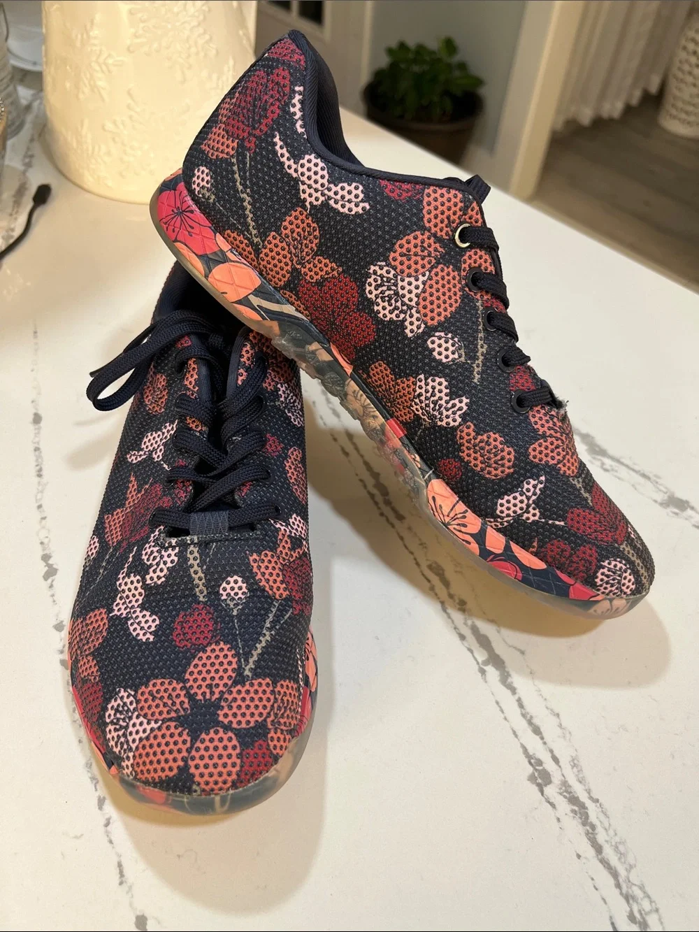 NOBULL Women’s Navy Athletic Sneakers with Coral and Pink Floral Print size W11